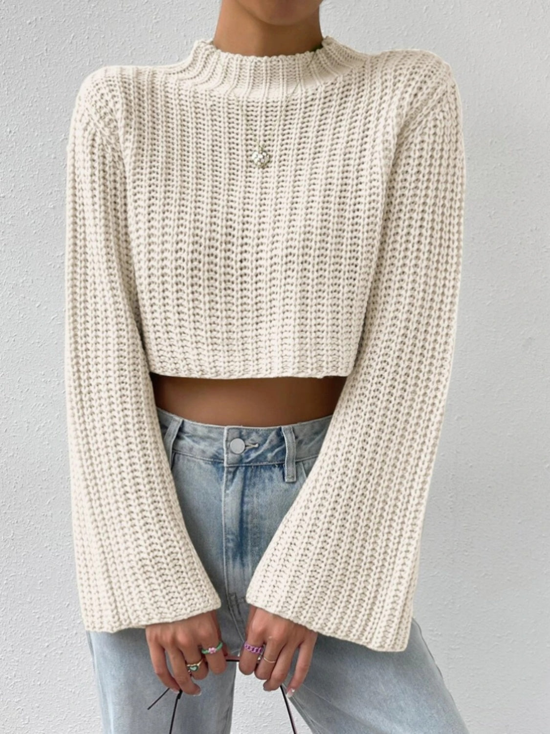 Mock Neck Long Sleeve Cropped Sweater - Body By J'ne