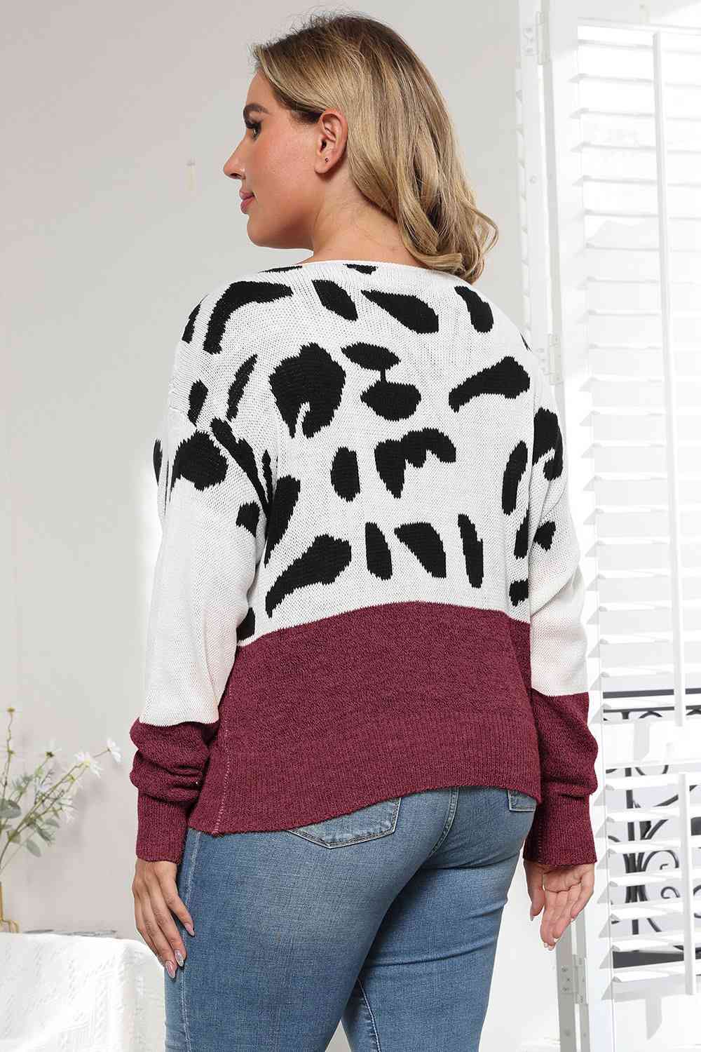 Plus Size Leopard Round Neck Long Sleeve Sweater - Body By J'ne