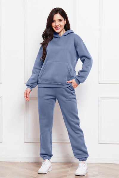 Drop Shoulder Long Sleeve Hoodie and Pants Set - Body By J'ne