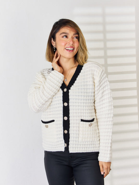 Contrast Trim Button Up Cardigan - Body By J'ne