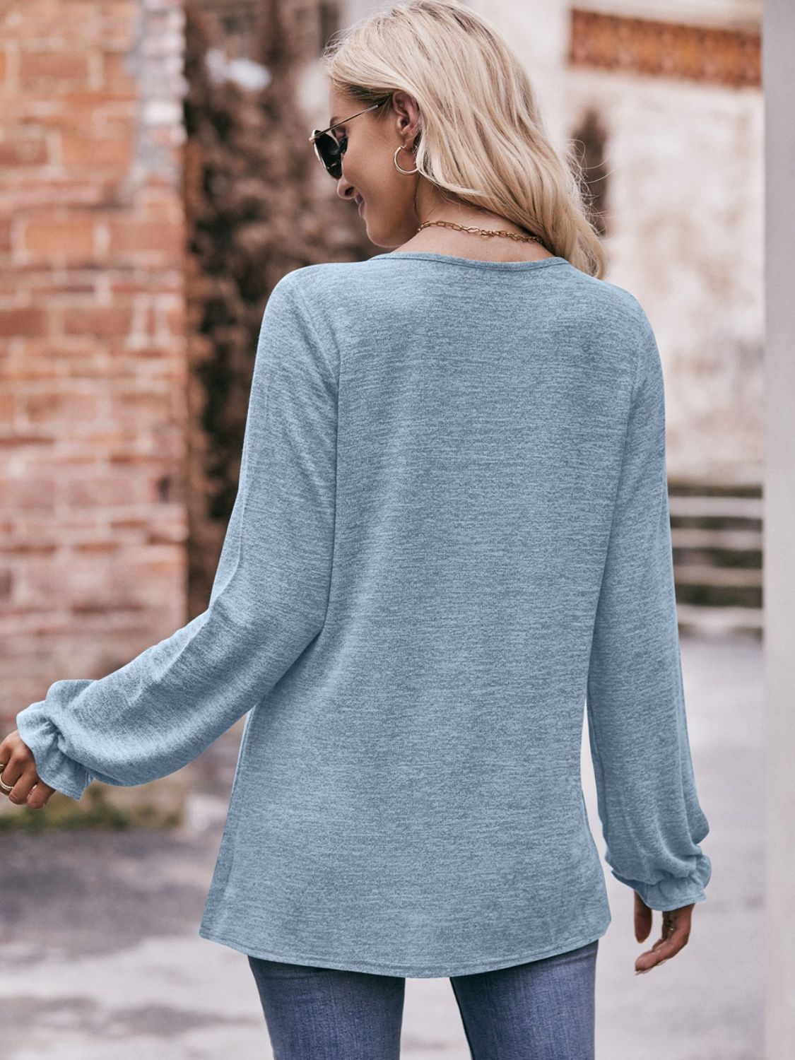 Long Flounce Sleeve Round Neck Blouse - Body By J'ne