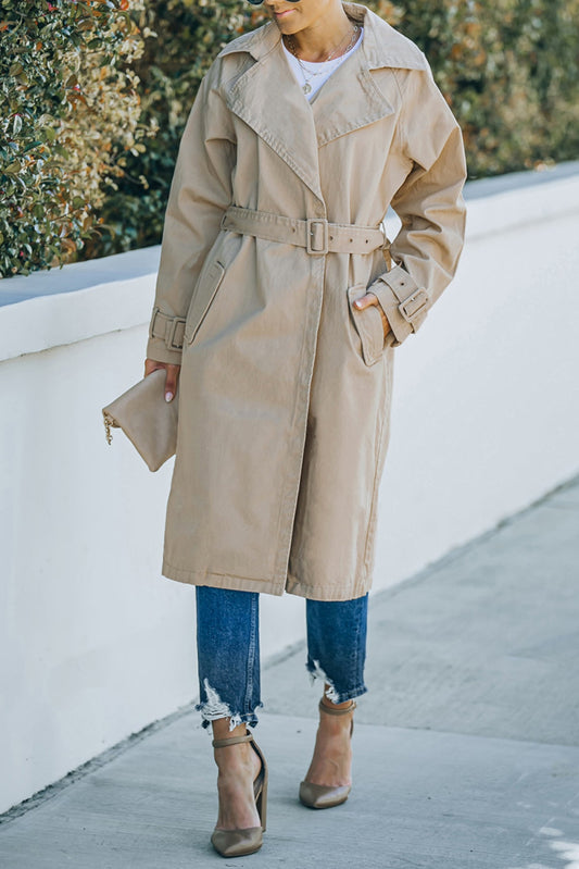 Khaki Runway Style Belted Long Trench Coat - Body By J'ne