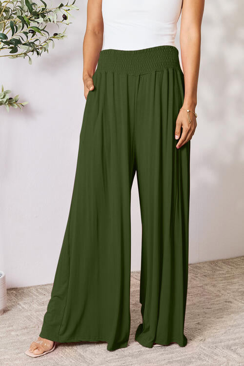 Smocked Wide Waistband Wide Leg Pants - Body By J'ne
