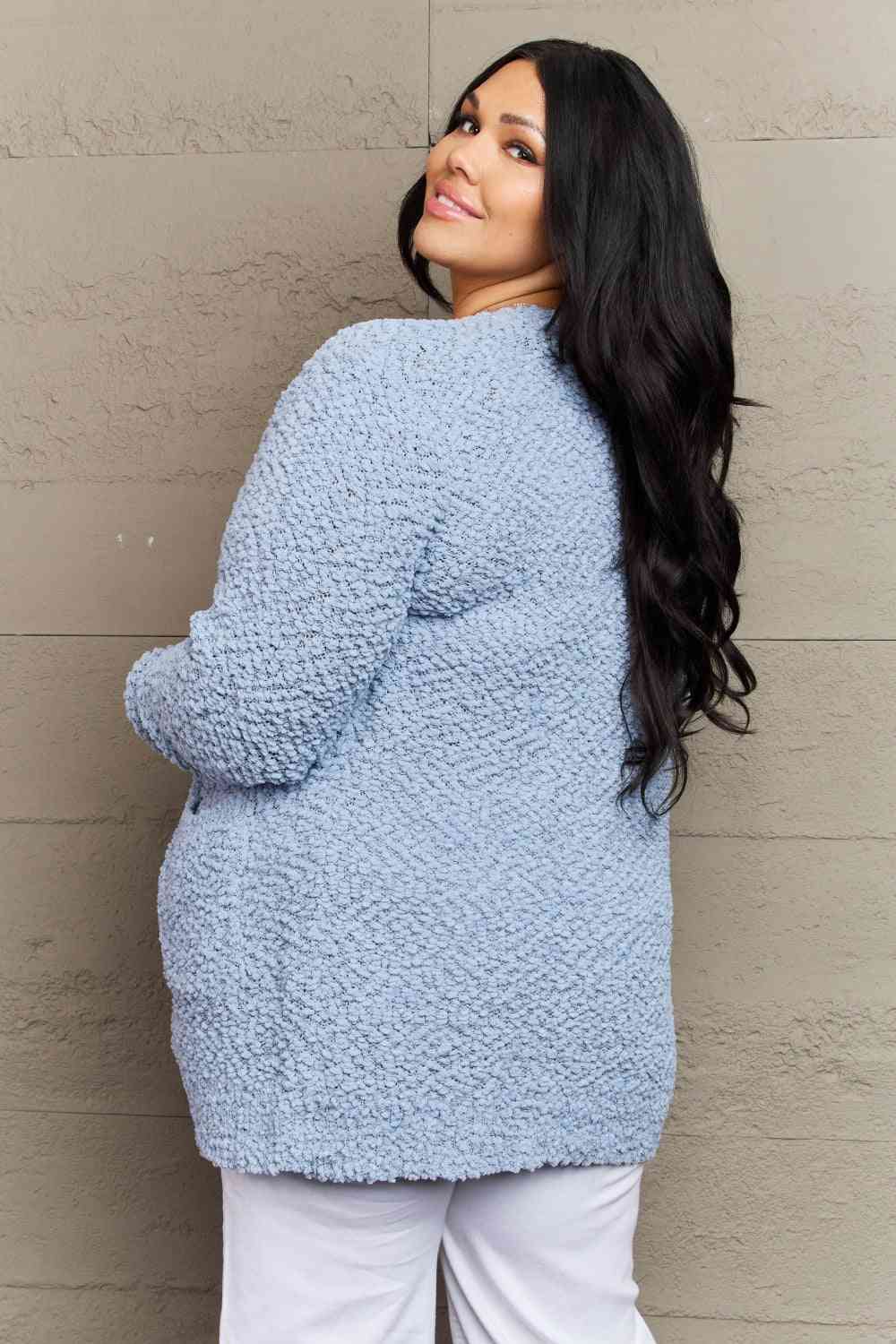 Falling For You Full Size Open Front Popcorn Cardigan - Body By J'ne