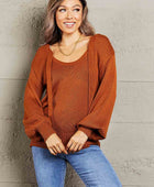 Tied Balloon Sleeve Round Neck Sweater - Body By J'ne