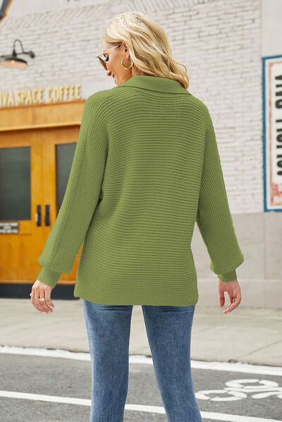 Ribbed Johnny Collar Pullover Sweater - Body By J'ne