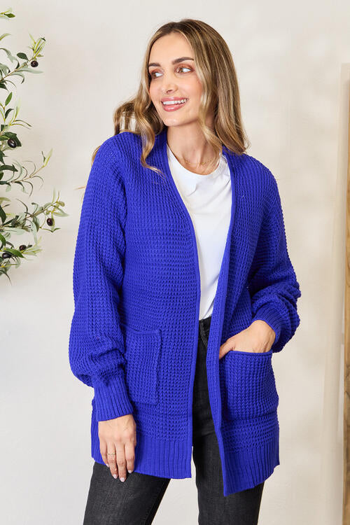 Waffle-Knit Open Front Cardigan - Body By J'ne