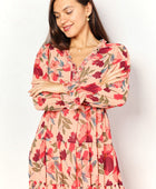 Floral Frill Trim Flounce Sleeve Plunge Maxi Dress - Body By J'ne