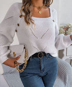 Openwork Buttoned Square Neck Sweater - Body By J'ne