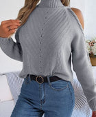 Cable-Knit Turtleneck Cold Shoulder Sweater - Body By J'ne