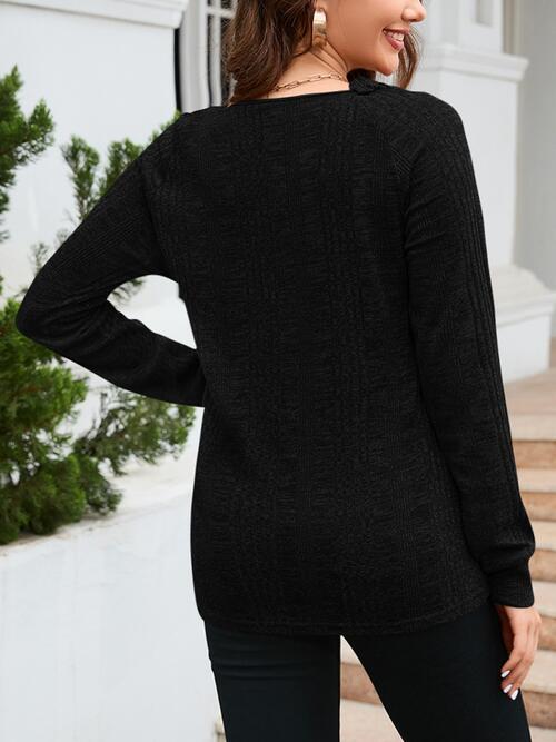 Texture Round Neck Long Sleeve Knit Top - Body By J'ne