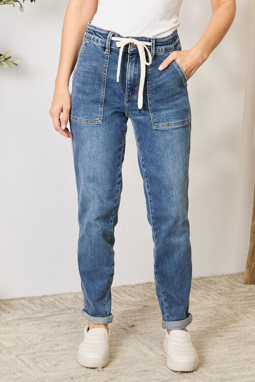 Full Size High Waist Drawstring Denim Jeans - Body By J'ne