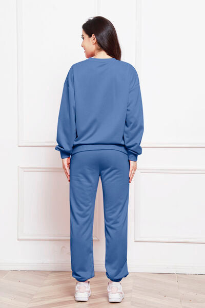 Round Neck Long Sleeve Sweatshirt and Pants Set - Body By J'ne