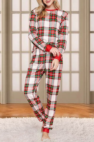 Plaid Round Neck Top and Pants Set - Body By J'ne