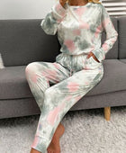 Tie-Dye Round Neck Top and Drawstring Pants Lounge Set - Body By J'ne