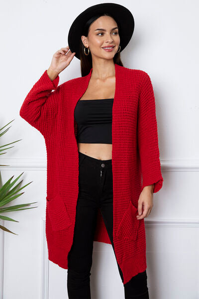 Open Front Long Sleeve Longline Cardigan with Pockets - Body By J'ne
