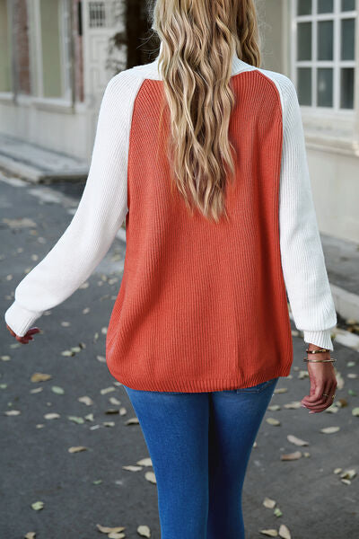 Contrast Turtleneck Raglan Sleeve Sweater - Body By J'ne