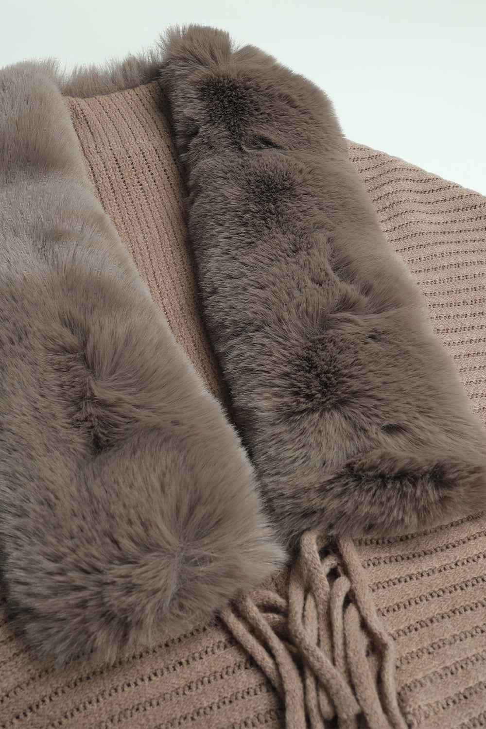 Fringe Detail Long Sleeve Ribbed Poncho - Body By J'ne