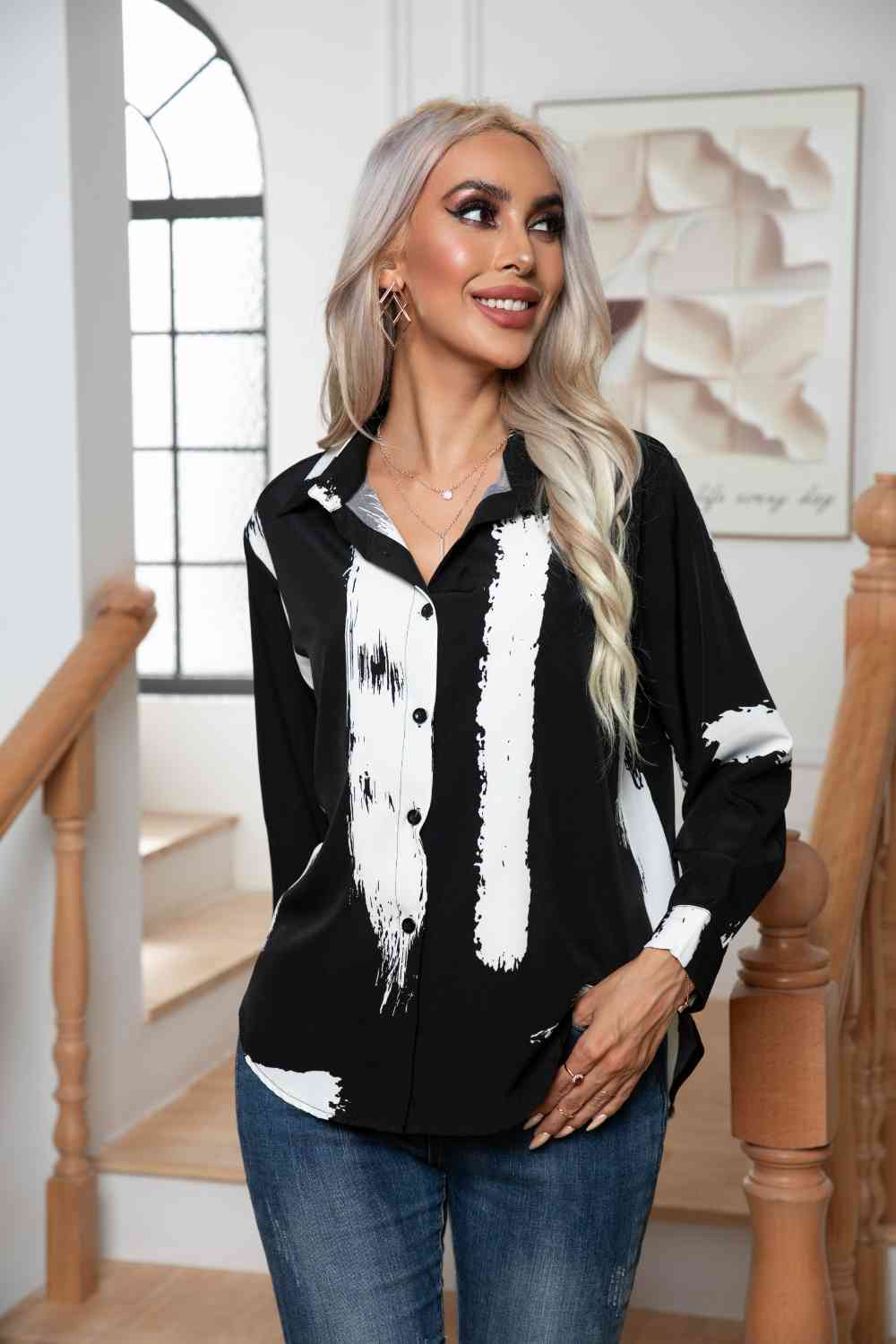 Tie-Dye Collared Neck Buttoned Shirt - Body By J'ne