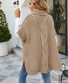 Cable-Knit Turtleneck Slit Sweater - Body By J'ne