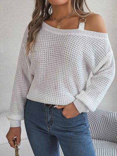 Asymmetrical Neck Long Sleeve Sweater - Body By J'ne