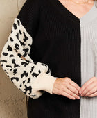 Leopard Color Block V-Neck Tunic Pullover Sweater - Body By J'ne