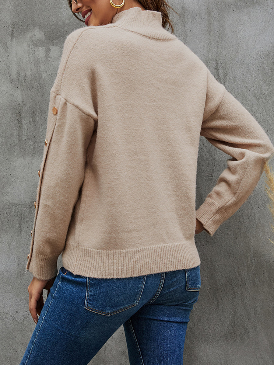 Button Detail Mock Neck Sweater - Body By J'ne