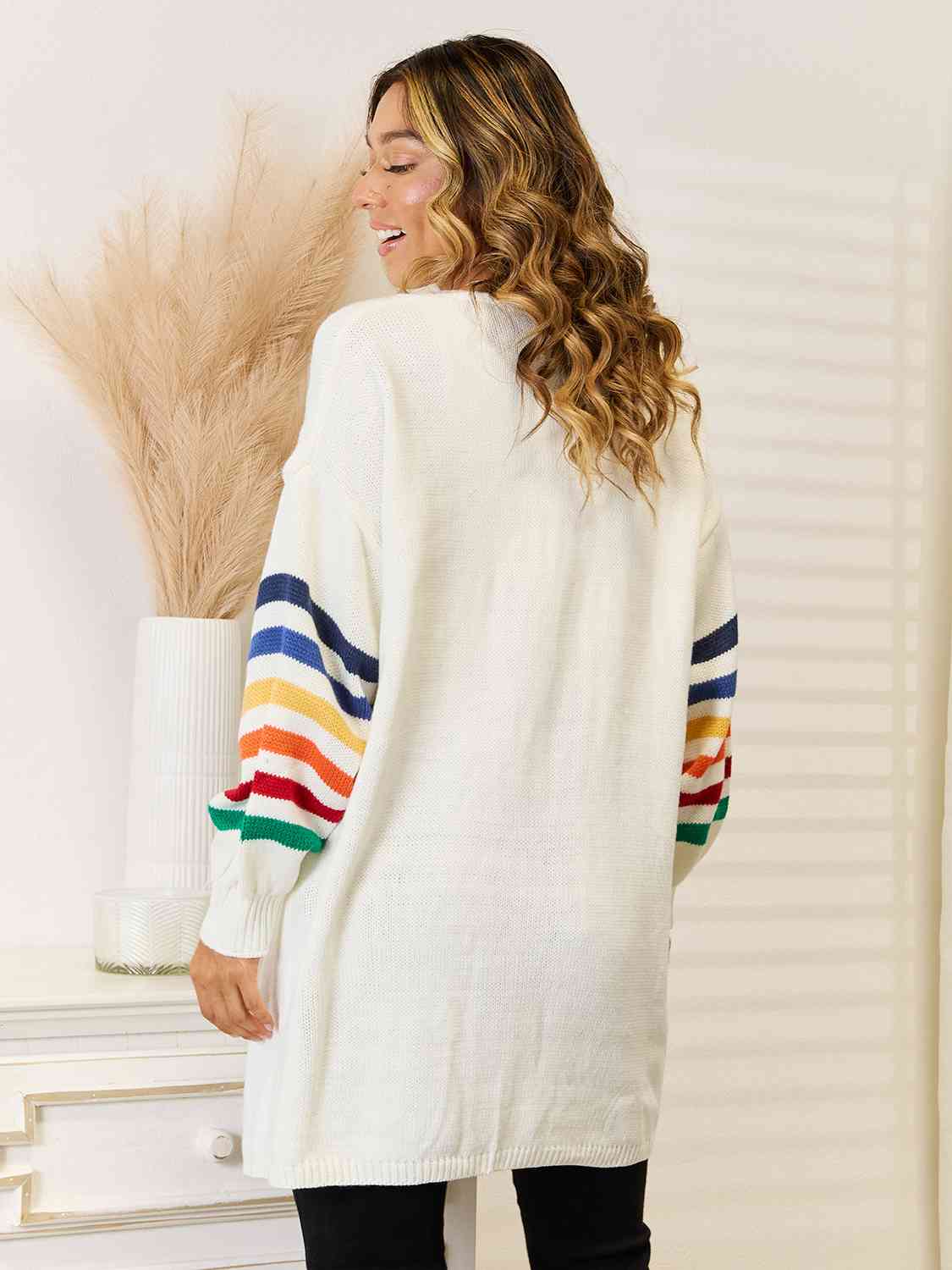 Striped Open Front Dropped Shoulder Cardigan - Body By J'ne