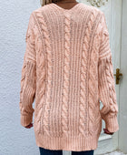 Woven Right Cable-Knit Open Front Cardigan with Front Pockets - Body By J'ne