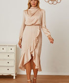 Mock Neck Ruffled Asymmetrical Dress - Body By J'ne