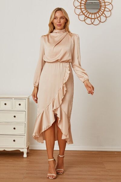 Mock Neck Ruffled Asymmetrical Dress - Body By J'ne