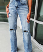 Sky Blue Washed Ripped Wide Leg High Waist Jeans - Body By J'ne