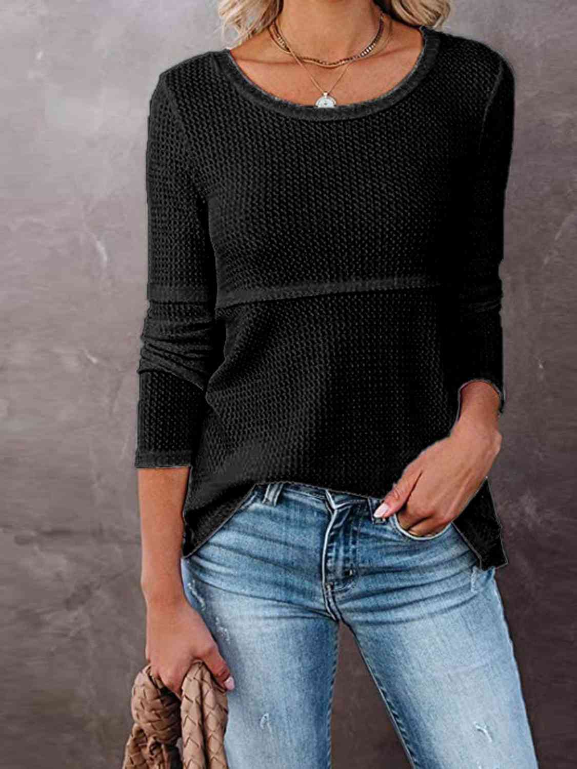 Cutout Round Neck Long Sleeve T-Shirt - Body By J'ne
