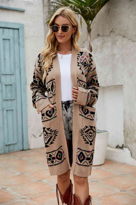Printed Long Sleeve Cardigan with Pocket - Body By J'ne