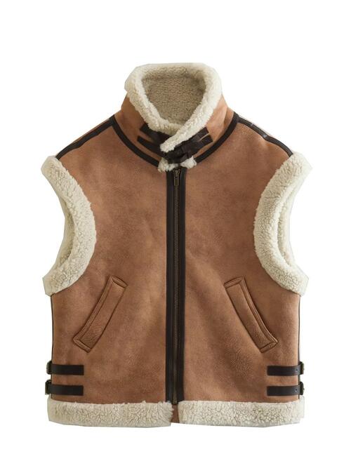 Contrast Zip Up Fleece Vest - Body By J'ne