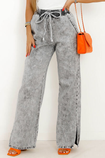 Slit Drawstring Jeans with Pockets - Body By J'ne