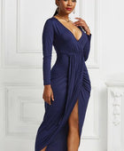 High-low Ruched Surplice Long Sleeve Dress - Body By J'ne