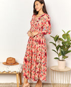 Floral Frill Trim Flounce Sleeve Plunge Maxi Dress - Body By J'ne