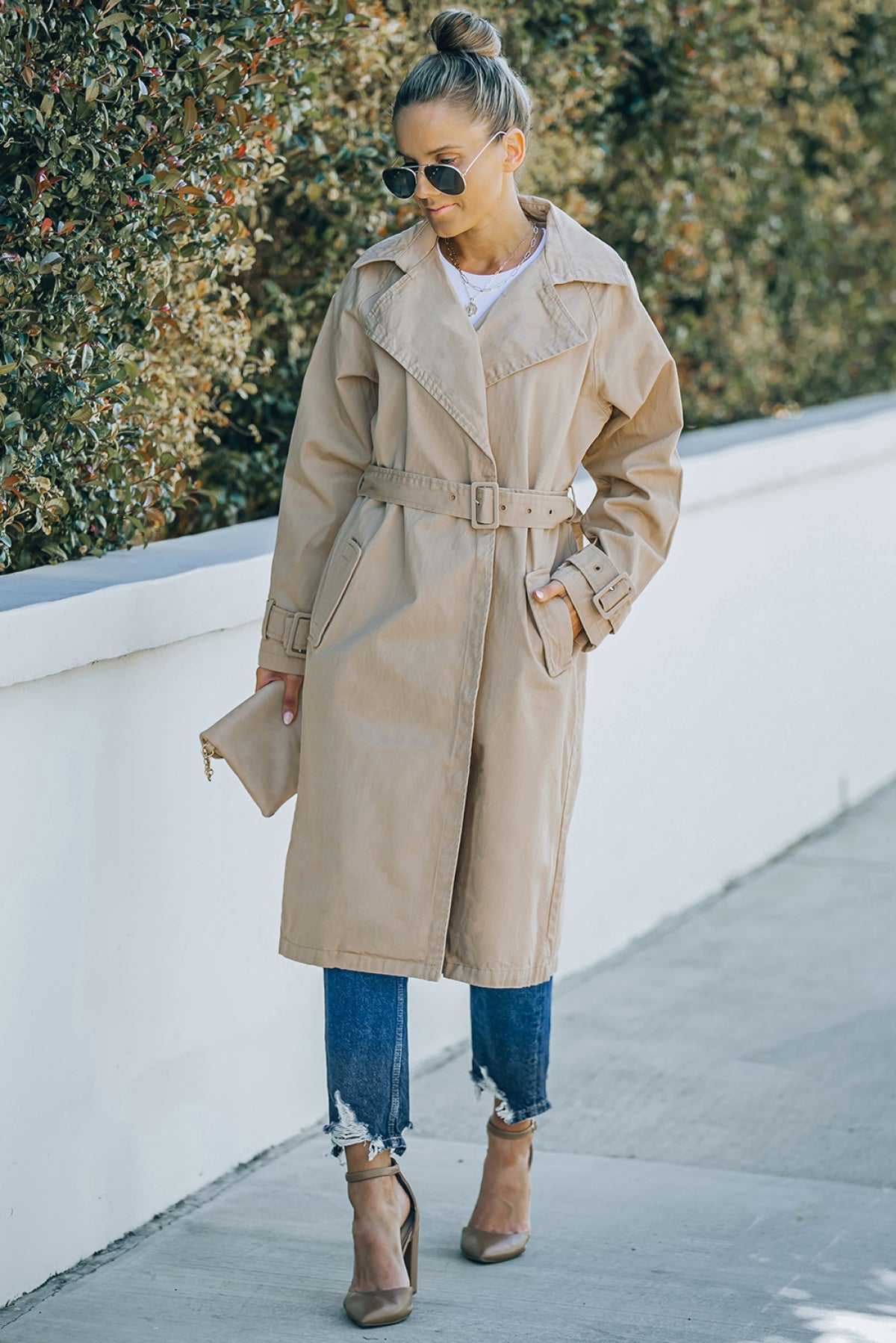 Khaki Runway Style Belted Long Trench Coat - Body By J'ne