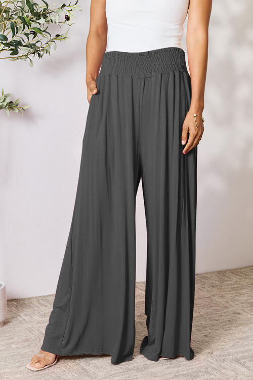 Smocked Wide Waistband Wide Leg Pants - Body By J'ne