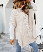 Cable-Knit Turtleneck Slit Sweater - Body By J'ne