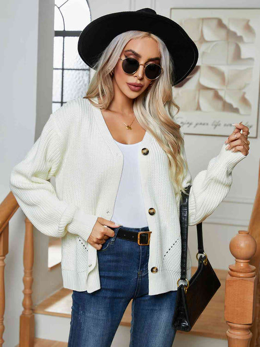 Button Up V-Neck Long Sleeve Cardigan - Body By J'ne