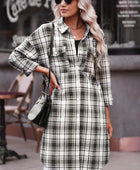 Plaid Button-Up Longline Shacket with Breast Pockets - Body By J'ne