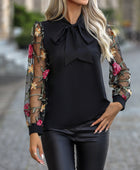 Printed Tie Neck Long Sleeve Blouse - Body By J'ne