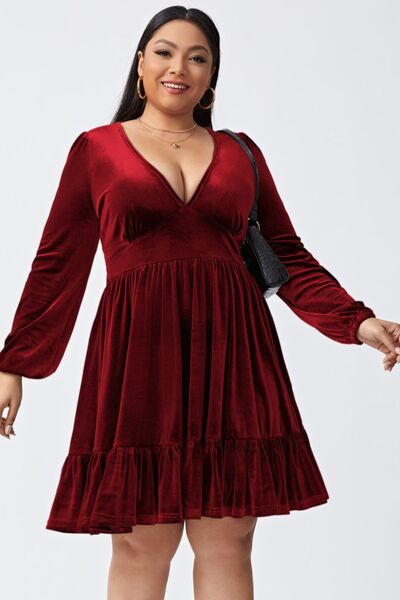 Plus Size Plunge Long Sleeve Mini Dress - Body By J'ne