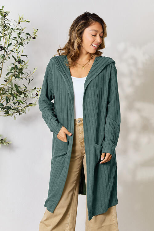 Ribbed Open Front Long Sleeve Cardigan - Body By J'ne