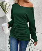 Ruched Single Shoulder Long Sleeve T-Shirt - Body By J'ne