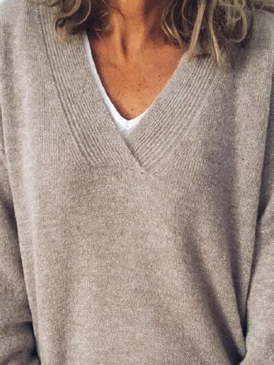 V-Neck Dropped Shoulder Sweater - Body By J'ne