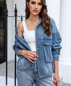 Button Up Dropped Shoulder Denim Jacket with Pockets - Body By J'ne