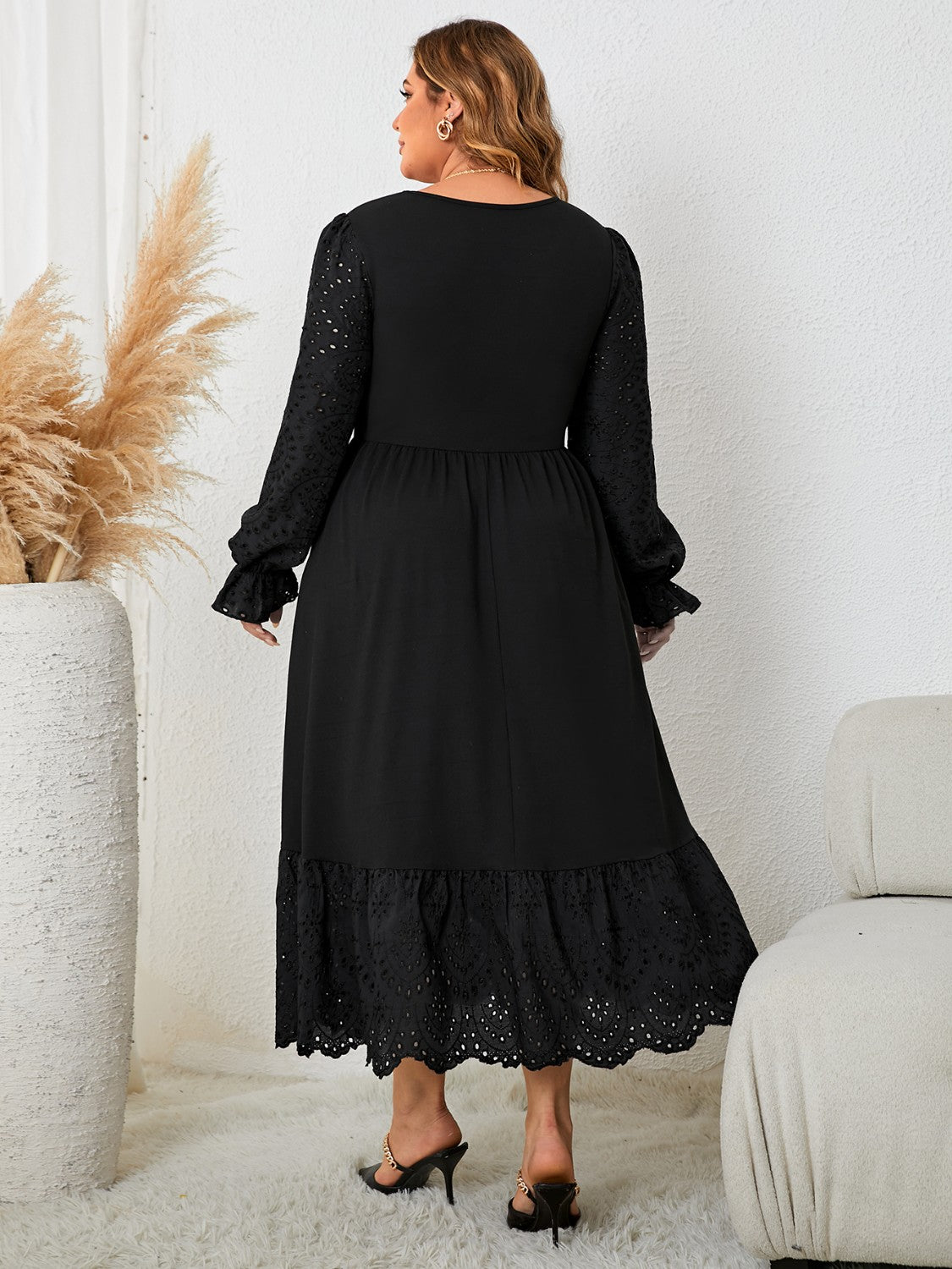 Plus Size Flounce Sleeve Lace Detail Dress - Body By J'ne